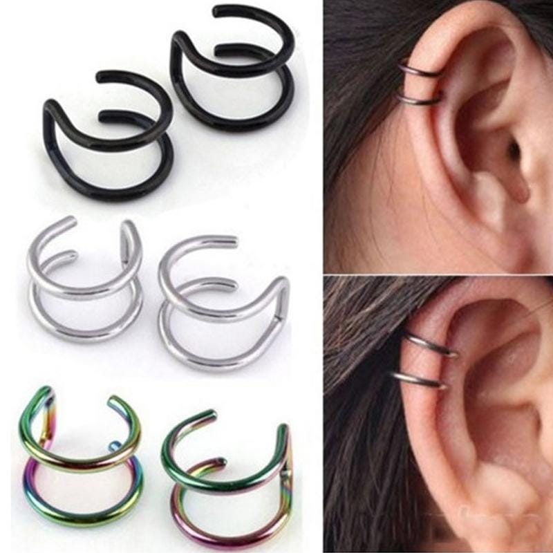 3 PCS Punk Rock Ear Clip Hollow Out U Shape Earrings Nose clip (Silver)