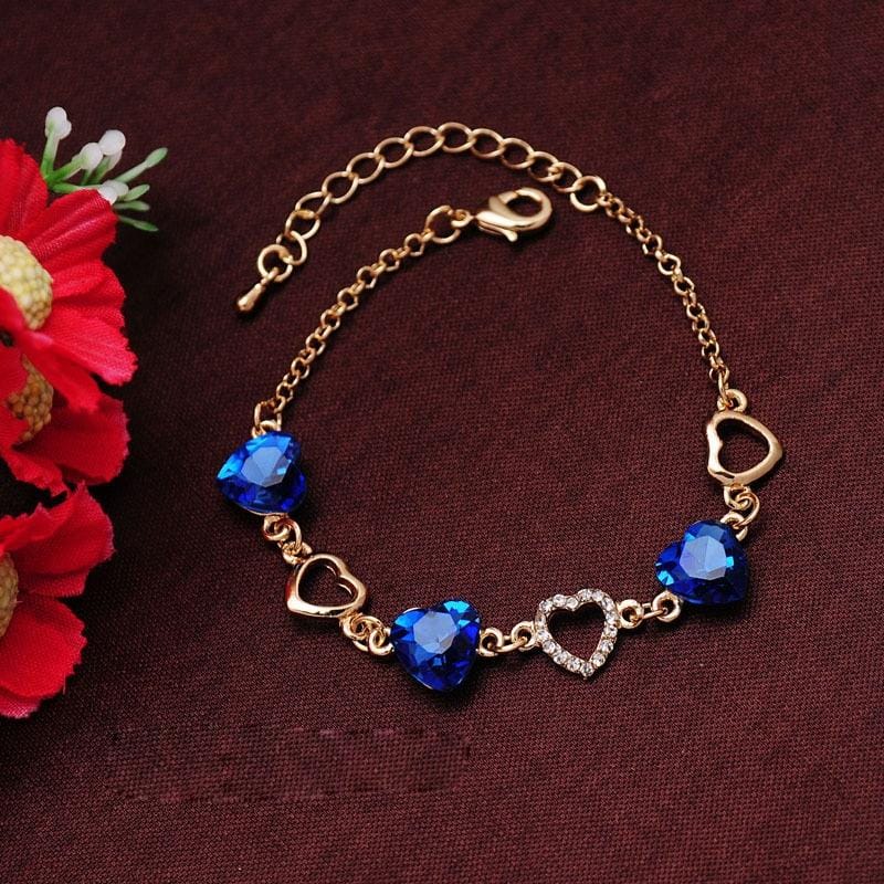 Romantic Heart Crystal Charm Bracelets for Women (Sky Blue)