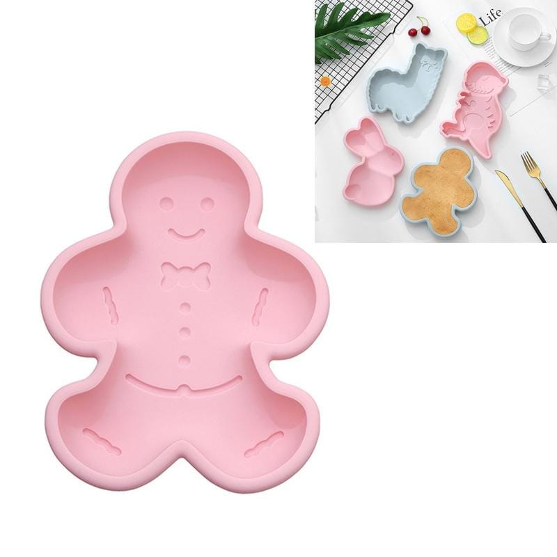 6 PCS Cartoon Animal Shape Silicone Non-cut high Temperature Baking Cake Mold, Style:Gingerbread Man (Pink)