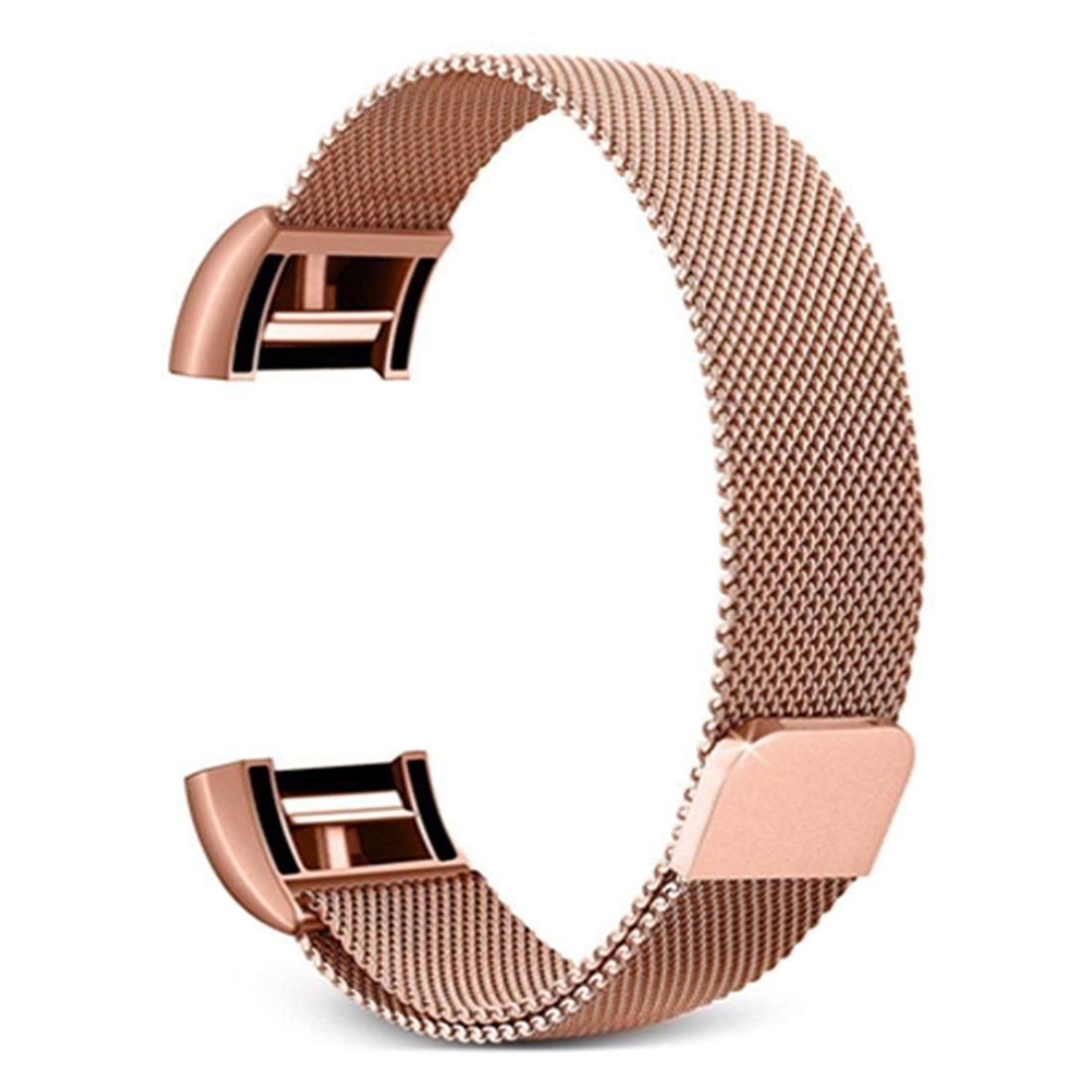 Smart Watch Stainless Steel Wrist Strap Watchband for FITBIT Charge 2, Size: L (Rose Gold)