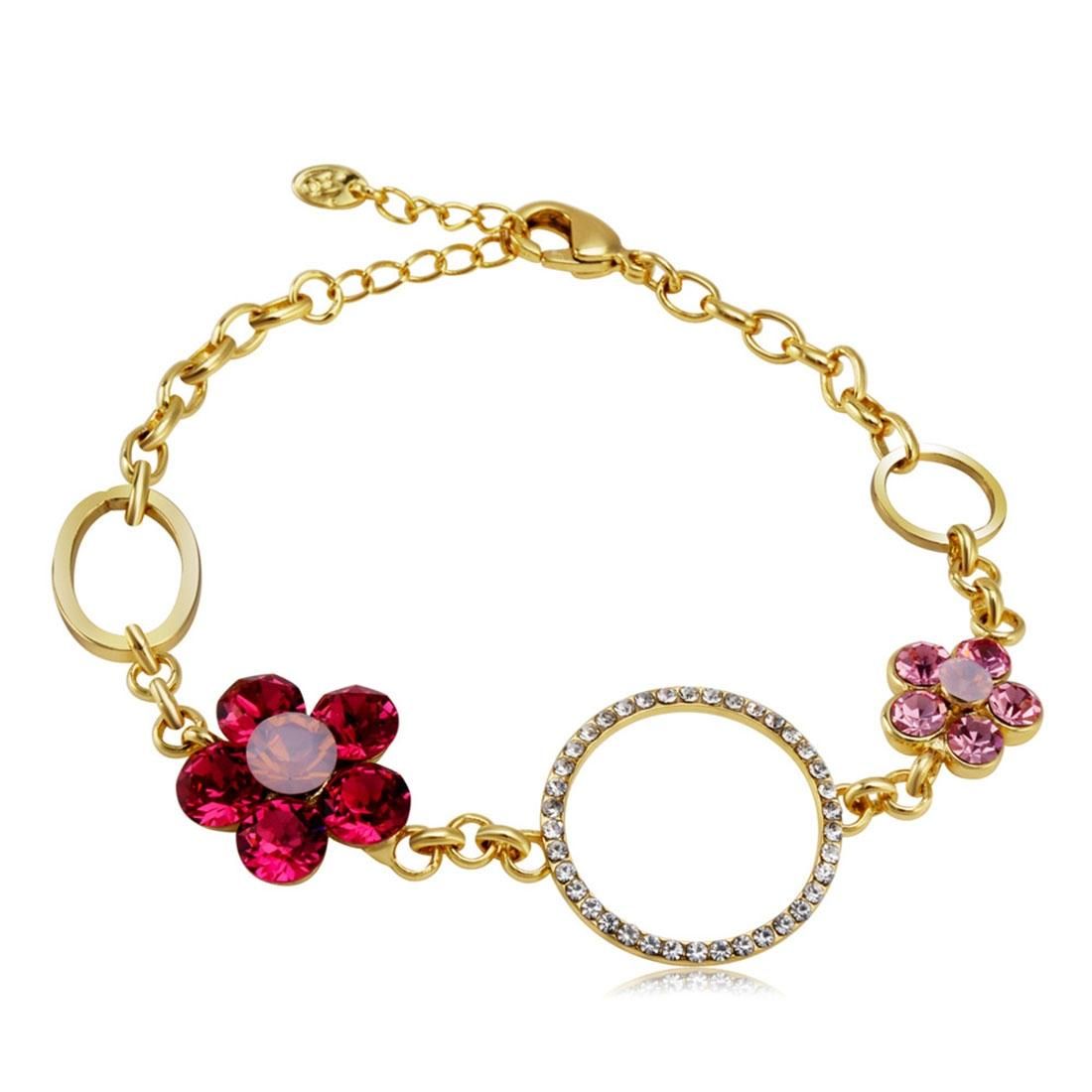 Gold-Plated Petal Crystal Rhinestone Bracelet for Female, Chain Length: 21cm