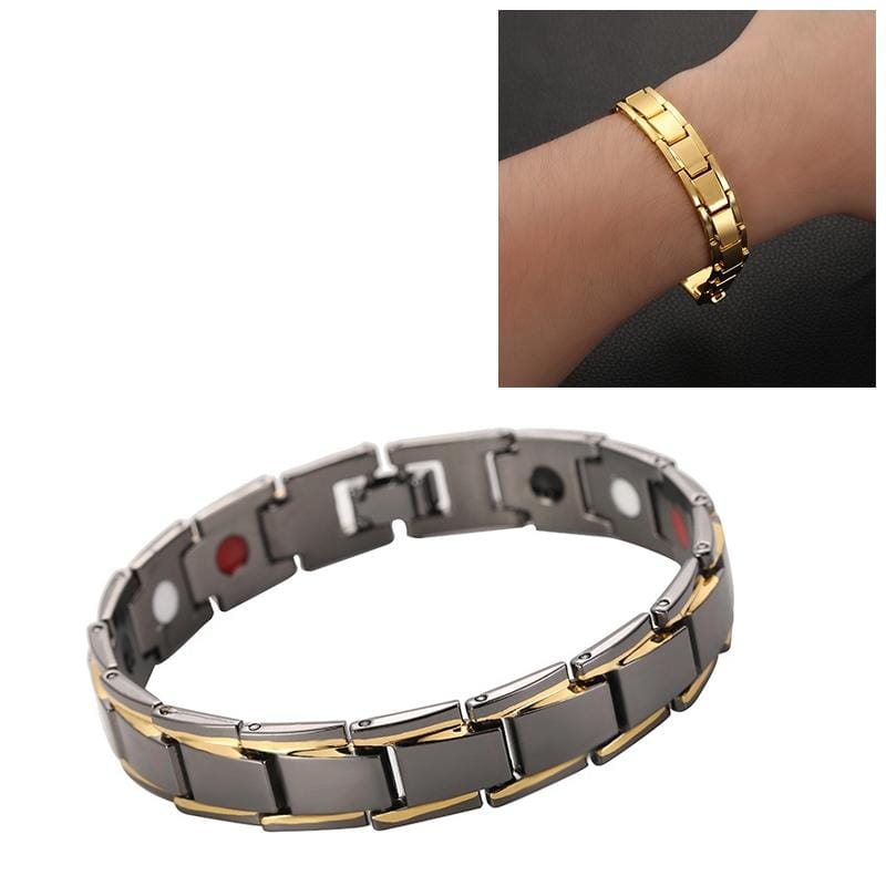 Men Detachable Titanium Steel Magnetic Therapy Bracelet Jewelry (Black Gold)