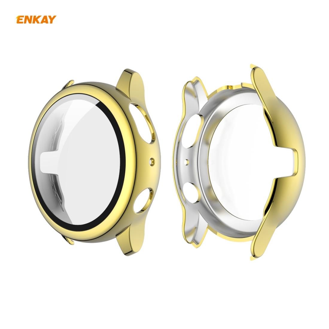 For Samsung Galaxy Watch Active 2 40mm ENKAY Hat-Prince ENK-AC8204 Full Coverage Electroplating PC Case + 9H Tempered Glass Protector (Gold)