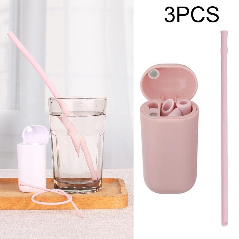 3 PCS Portable Foldable Collapsible Reusable Silicone Drinking Straw Outdoor Household Drinking Tool, Straw Size: 230x8mm, Sytle:Section Node Straw (Pink)