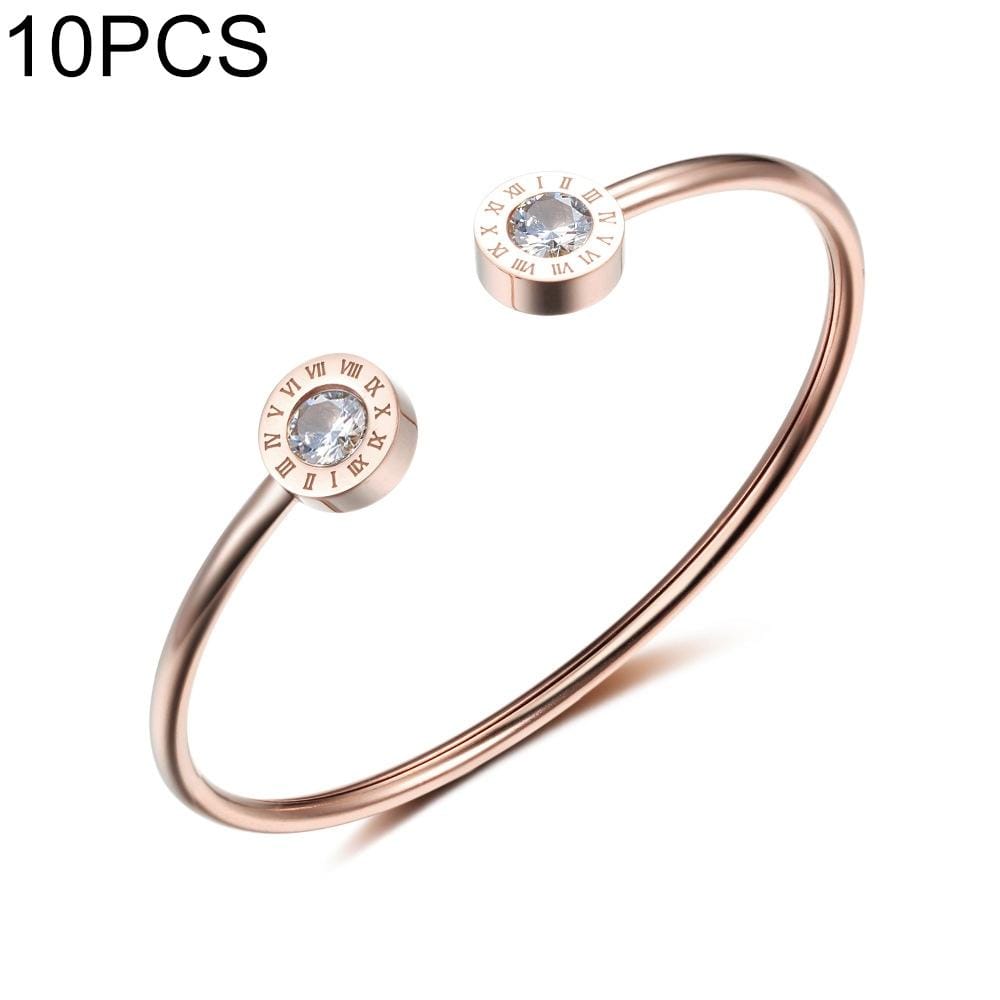 10 PCS Adjustable Open Stainless Steel Bracelet Bangles Cuff Bracelet For Women (Rose Gold)