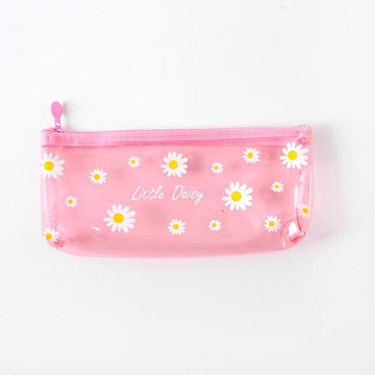 Girly Creative Small Fresh Flower Daisy Pencil Case Fashion Cute Student Stationery Bag (Pink Many Flowers)