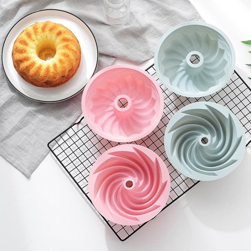 4 PCS Chiffon Cake Mold Household Steamable Silicone Non-stick Baking Tools, Style:Rotary Savarin Bakeware (Pink)