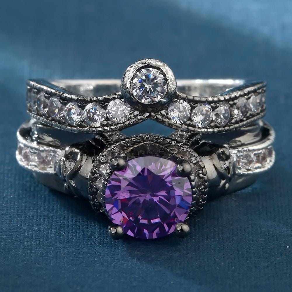 2 PCS Skull Ring Punk Style Fashion Jewelry, Ring Size:11 (Purple Plus Purple CC-B)