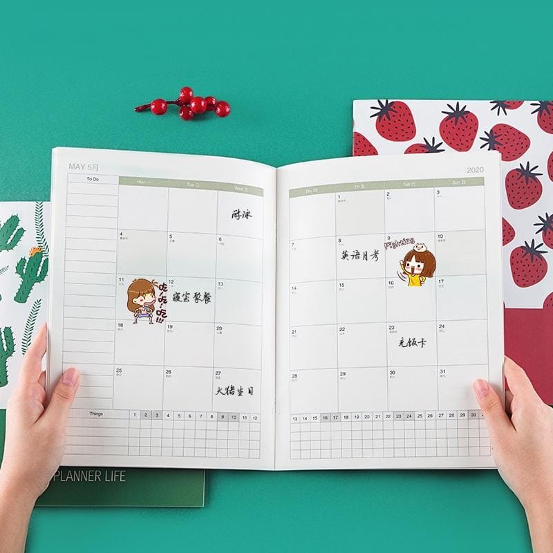 Cute Plant Schedule A4 Efficiency Manual Creative Plan Notebook (A4 Strawberry)