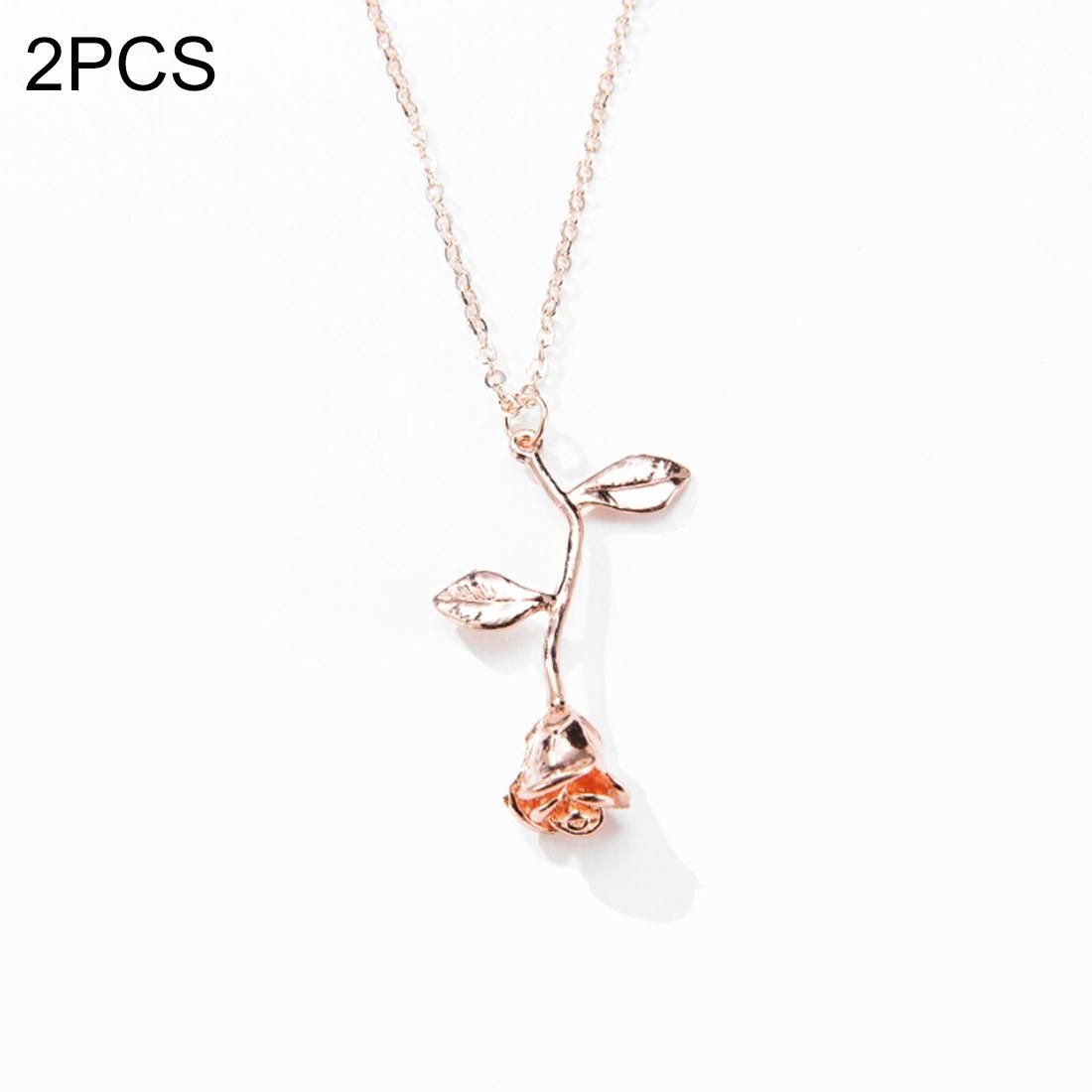 2 PCS Valentines Day Gift Rose Flower Pendant Jewelry Chain Necklace, Chain Length: 45cm (Rose Gold)