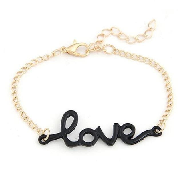 Handmade Metal Love Charm Link Chain Bracelet (Black)