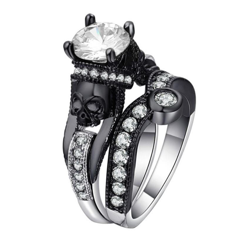 2 PCS Skull Ring Punk Style Fashion Jewelry, Ring Size:9 (Black)