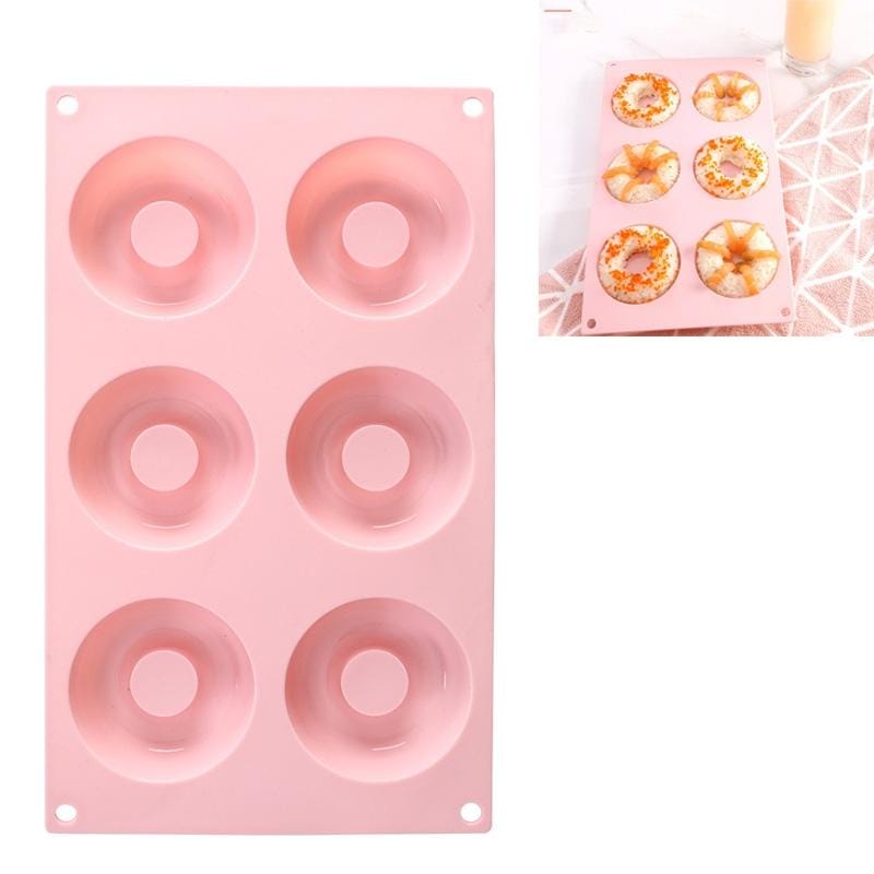 4 PCS 6 Grid Donuts Silicone Sushi Bread Mold DIY Oven Baking Tools (Light Pink )