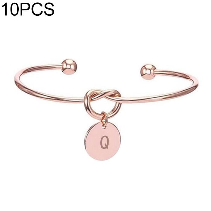 10 PCS Alloy Letter Q Bracelet Snake Chain Charm Bracelets (Rose Gold)