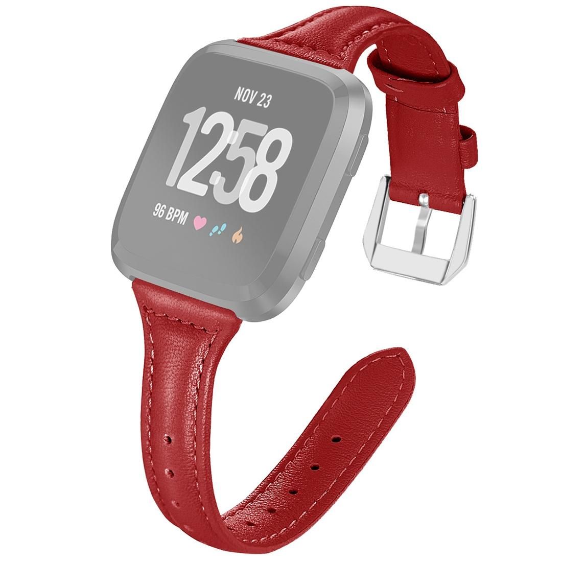 For Fitbit Versa 2 Smart Watch Genuine Leather Wrist Strap Watchband, Shrink Version (Red)