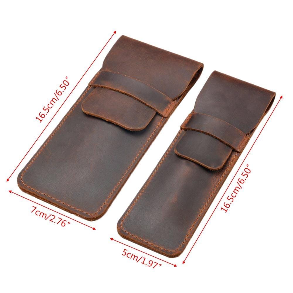 Leather Pen Bag Personality Retro Hand-made Crazy Horse Head Layer Leather Pen Cover, Size:S (Coffee)