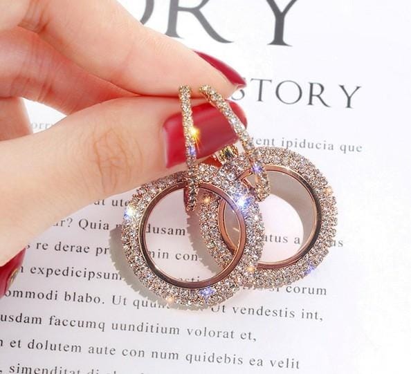 925 Silver Needle Diamond Geometric Circle Earrings (S925-rose gold)