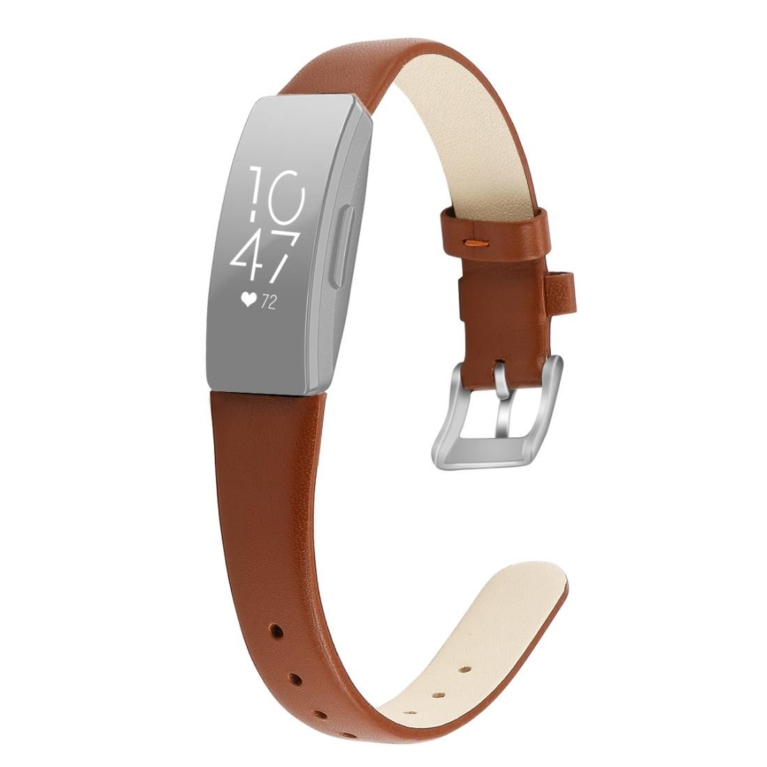 For Fitbit Inspire / Inspire HR Cowhide Leather C Type Replacement Wrist Strap Watchband, Size:L (Brown)