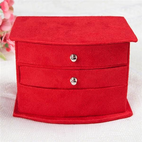 Velvet Three Layers Portable Multi-functional Necklace Rings Jewelry Boxes (Rose Red)