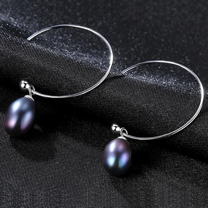 925 Sterling Silver Big Half Circle Earwire Drop Natural Freshwater Pearls Earring (black)
