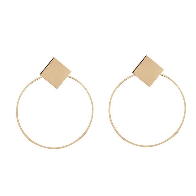 Simple Style Fashion Earrings Women Square Round Geometric Hanging Earrings (Gold)