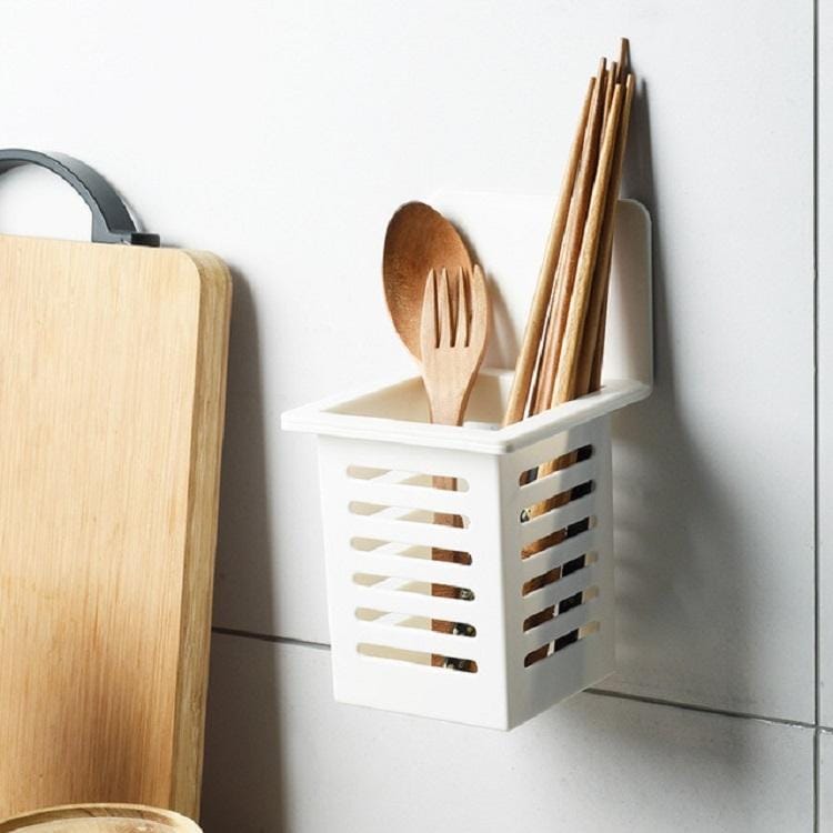 3 PCS Kitchen Wall Drain Chopsticks Cage Tableware Storage Box (White)