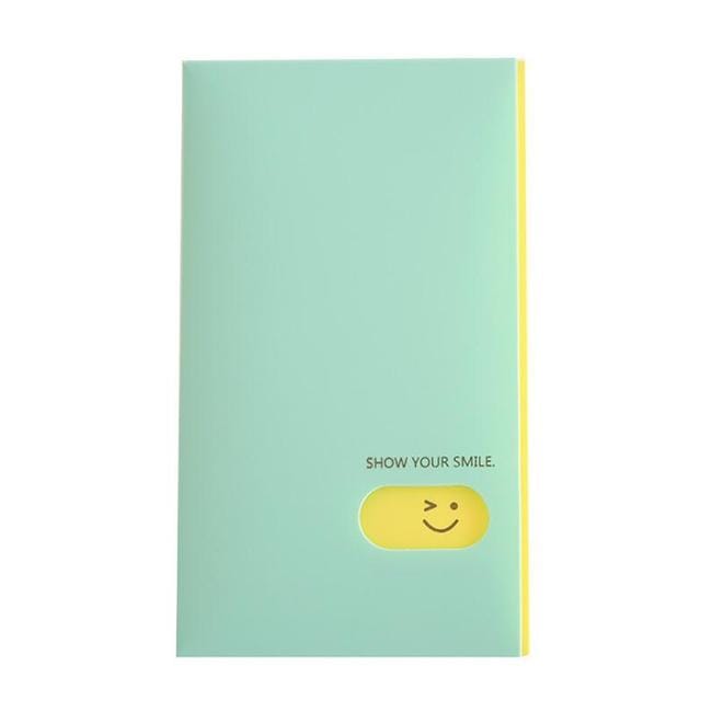 Smiley Face Pattern Portable Business Card Book Card Holder Small Card storage Book Card Sticker Collection Ticket Collection (Blue Green)