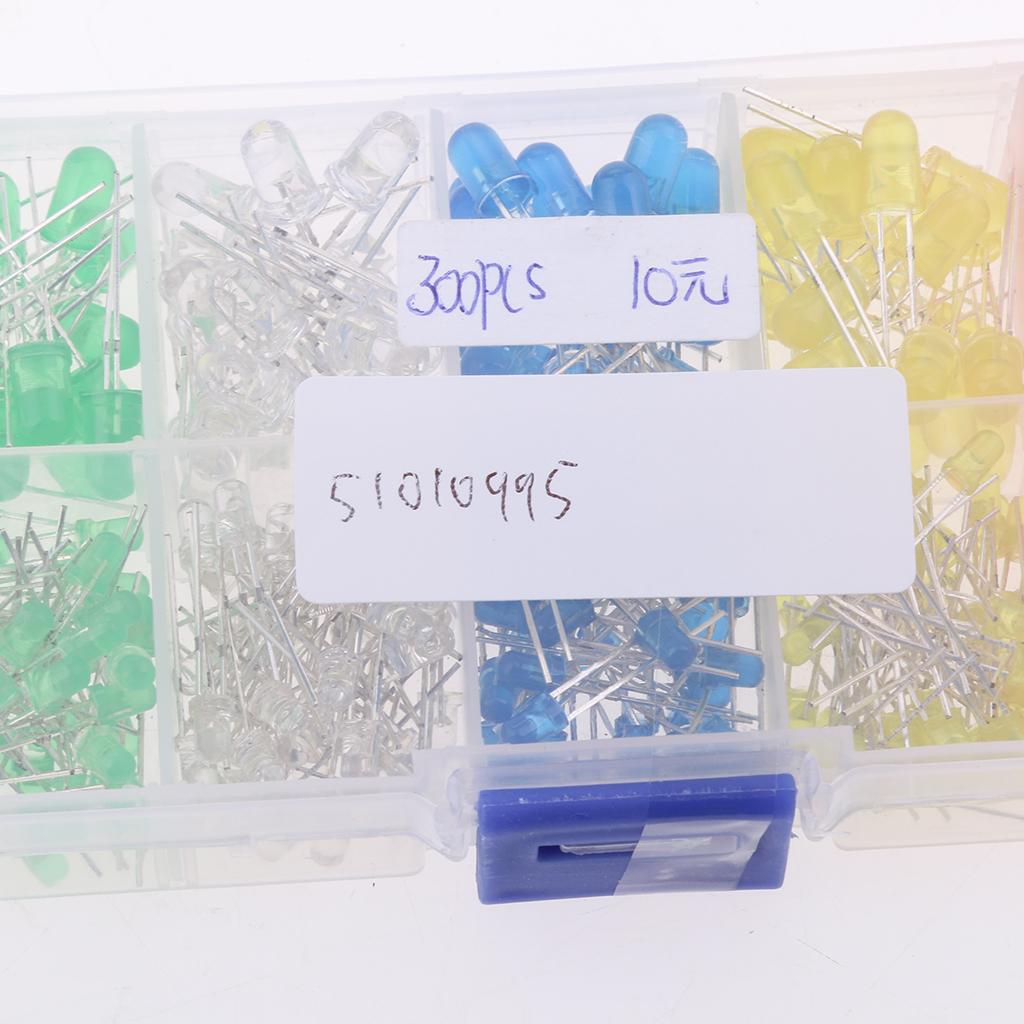 300PCS 3mm & 5mm LED Assorted Kit Super Bright Light Emitting Diodes 5Colors
