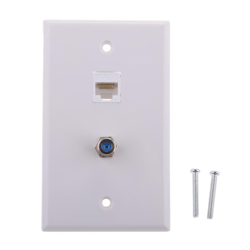 2Pieces Coaxial F Connector Ethernet Network RJ45 Jack Wall Plate Outlet