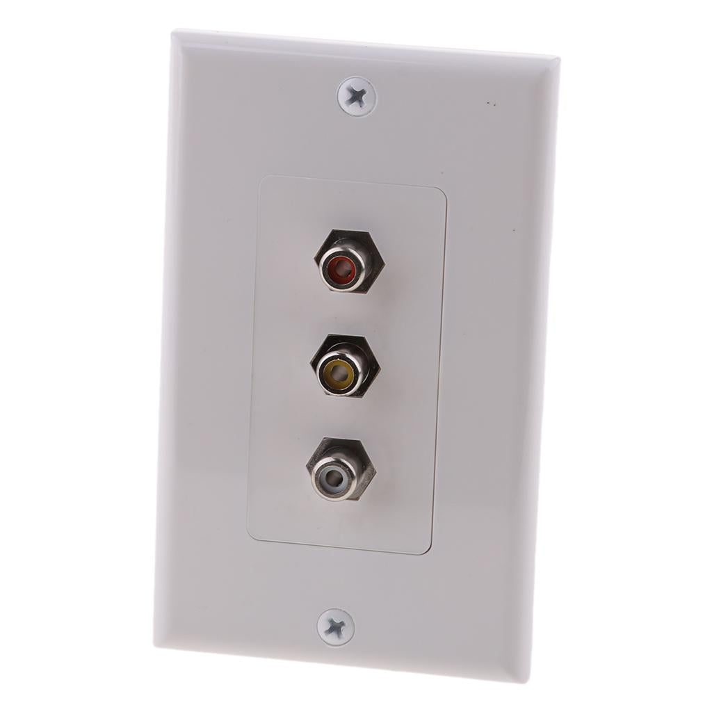 Cable Decoration Wall Plate Insert 3 RCA Couplers Female,Red/White/Yellow US