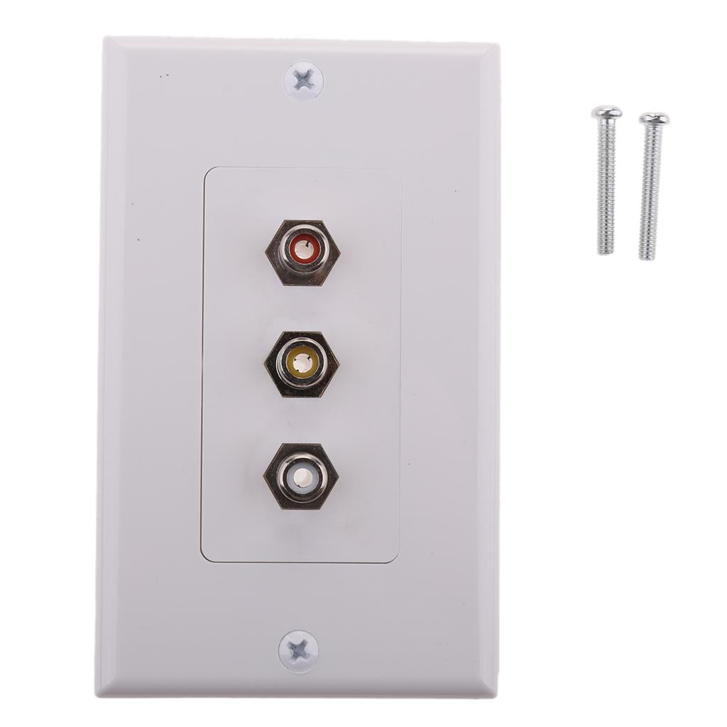 Cable Decoration Wall Plate Insert 3 RCA Couplers Female,Red/White/Yellow US