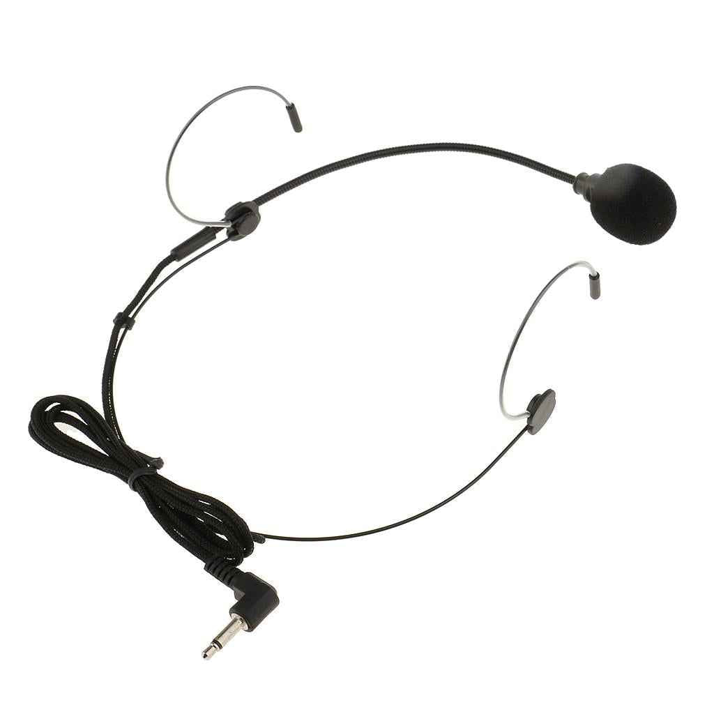 Double Ear Hook Wired Headset Headworn Microphone Black 3.5mm Right Angle