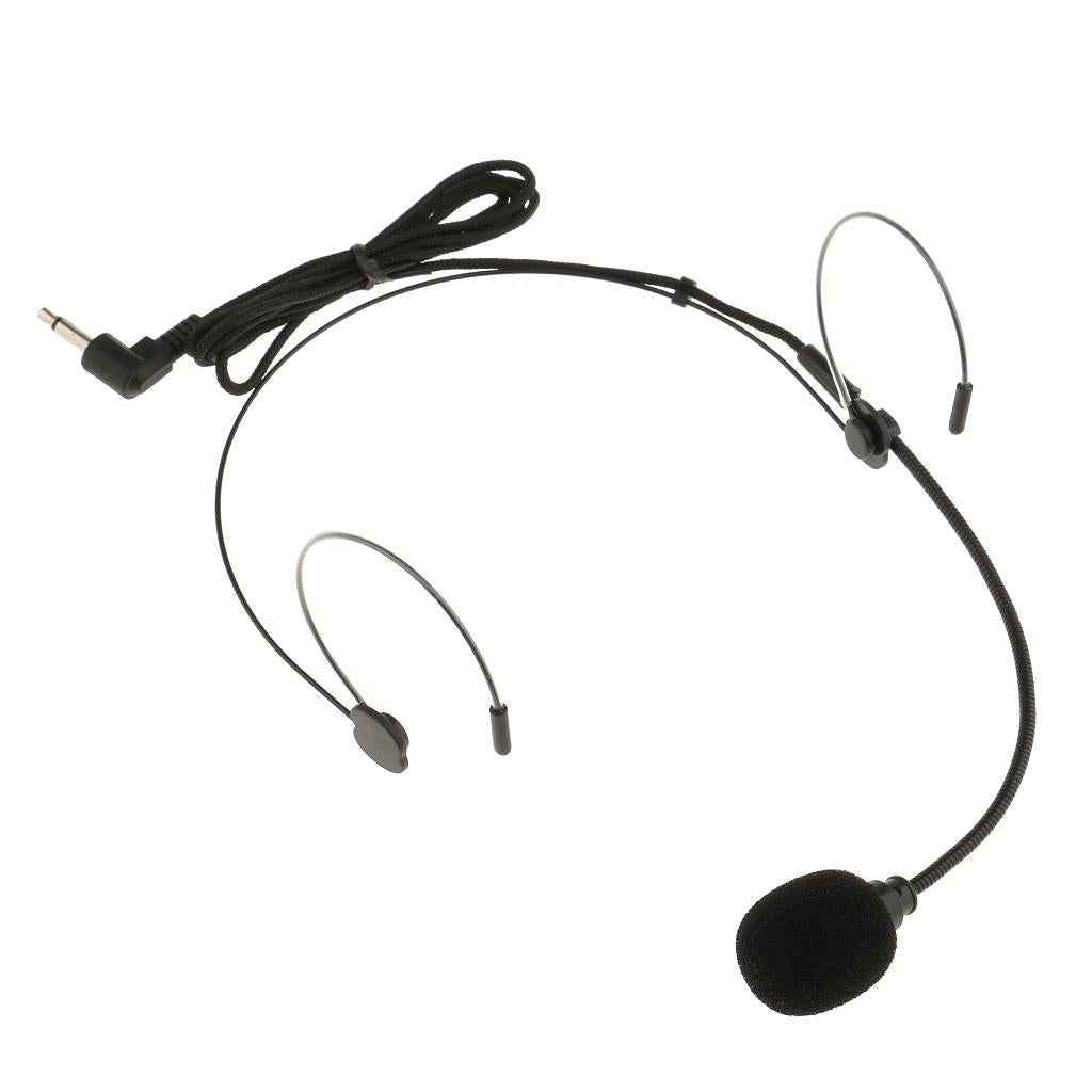 Double Ear Hook Wired Headset Headworn Microphone Black 3.5mm Right Angle