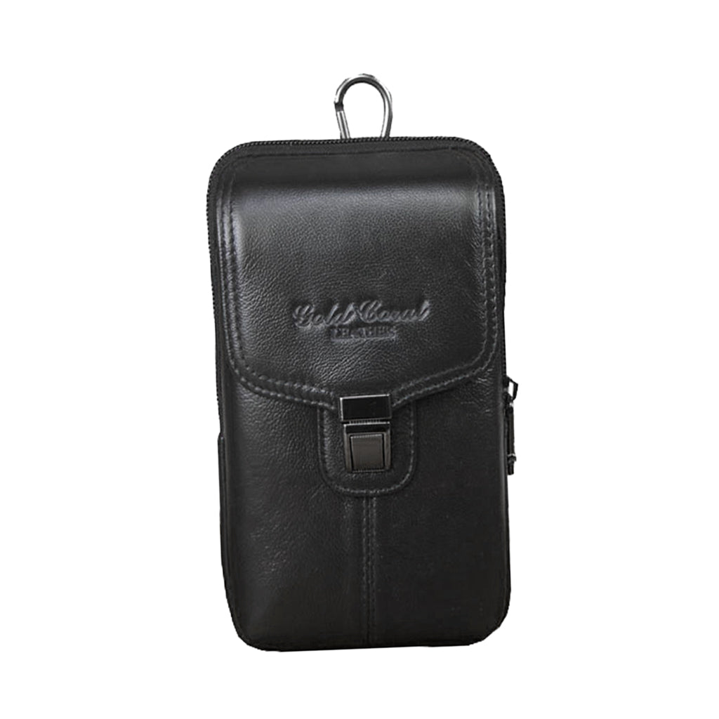 5.5/6 Inch Cell Phone Waist Bag Leather Belt Zipper Coin Purse Bag Black