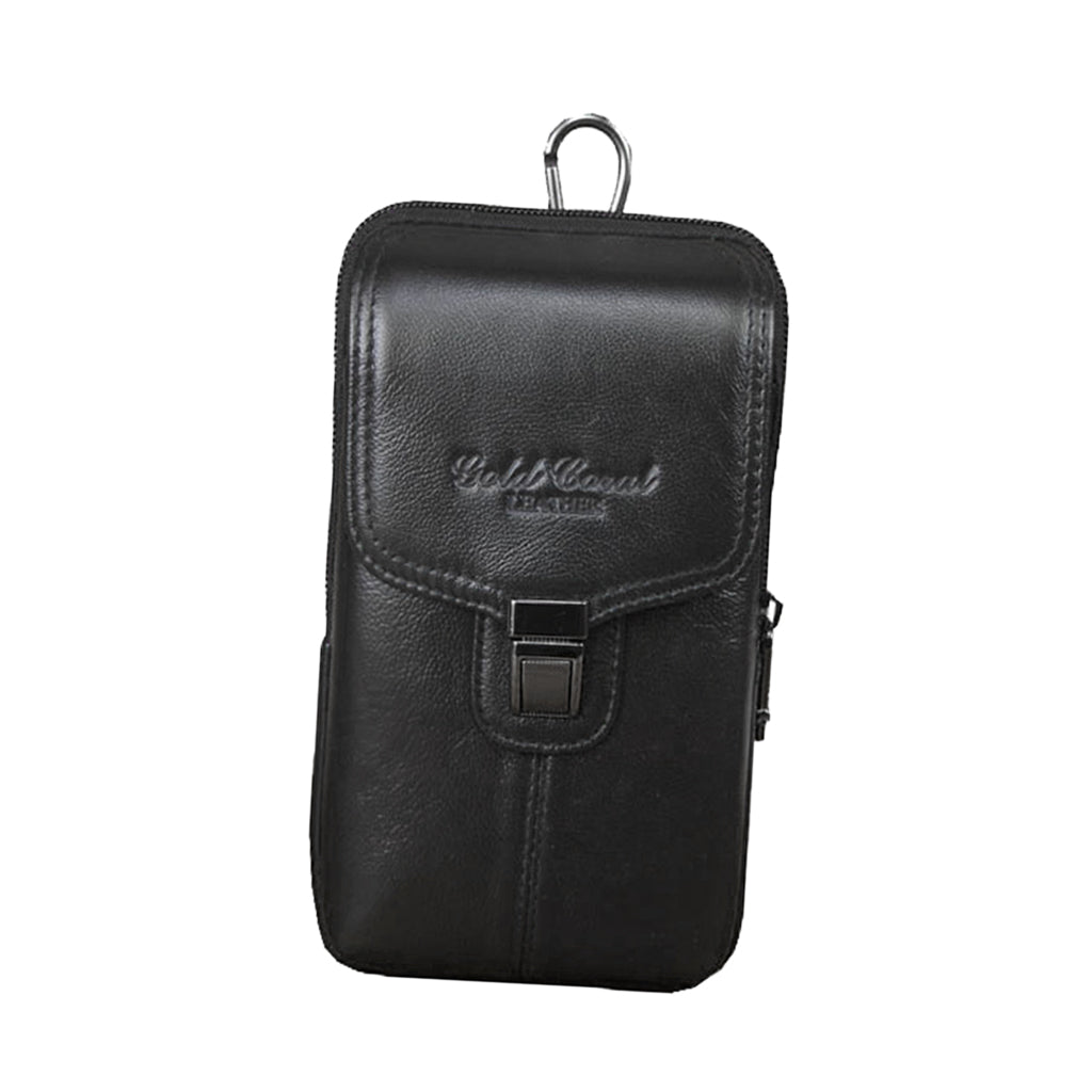 5.5/6 Inch Cell Phone Waist Bag Leather Belt Zipper Coin Purse Bag Black
