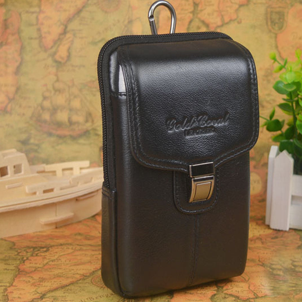 5.5/6 Inch Cell Phone Waist Bag Leather Belt Zipper Coin Purse Bag Black