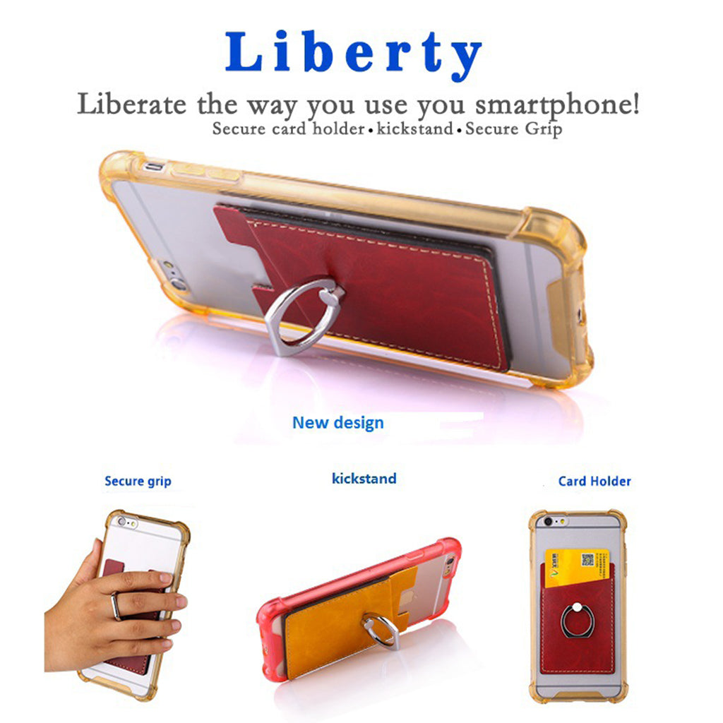 2 Pcs PU Leather Cell Phone Card Holder with Ring Stand Sticker Adhesive