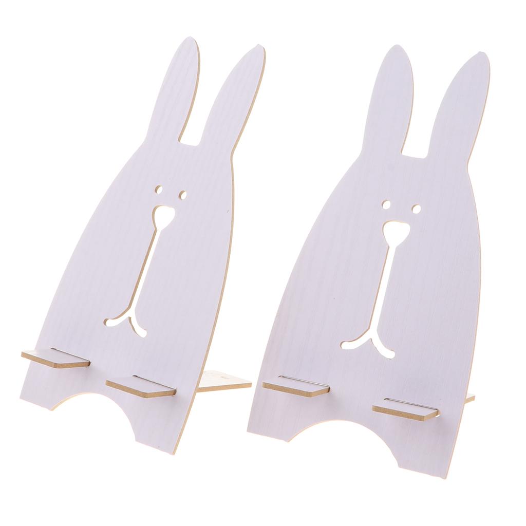 4xWooden Cute Rabbit Holder Desktop Stander Bracket For Cell Phone White