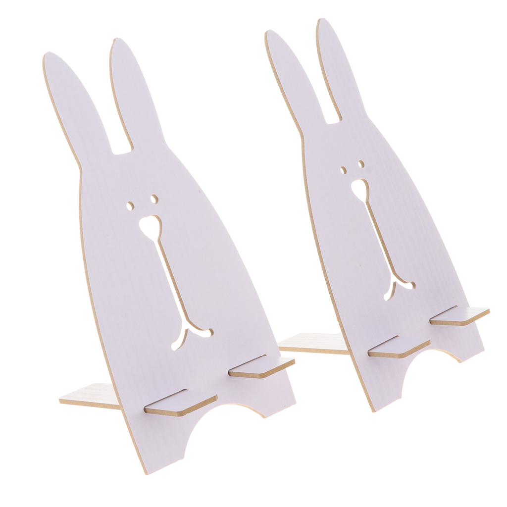 4xWooden Cute Rabbit Holder Desktop Stander Bracket For Cell Phone White