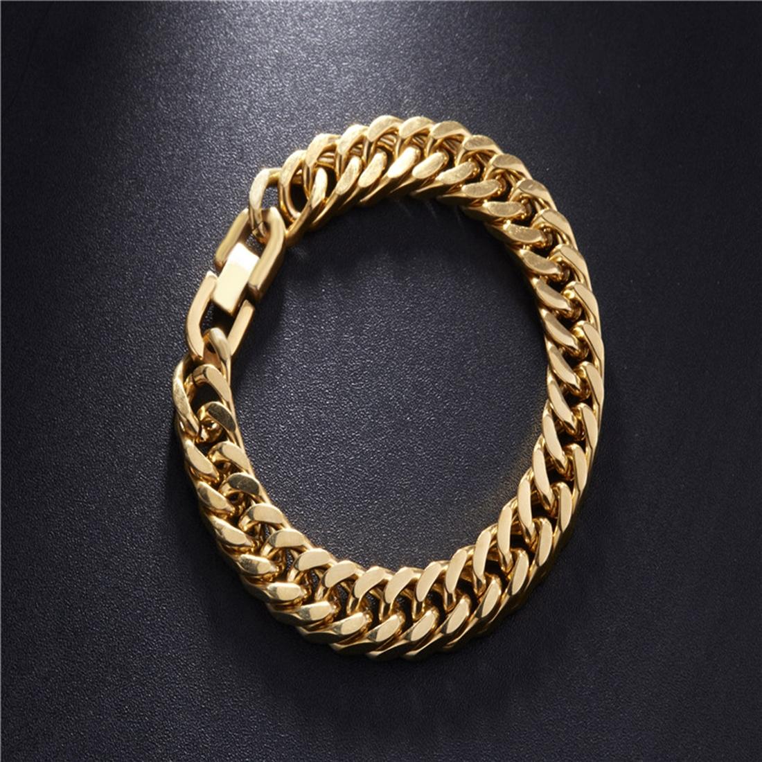 Mens Fashion Jewelry Hip-hop Punk Link Titanium Steel Chain Wristband Bracelet, Size: 20.5cm (Gold)