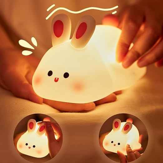 Cute Little Rabbit Silicone Night Light with touch control and rechargeable LED—ideal for children’s rooms and gifting for couples or loved ones.
