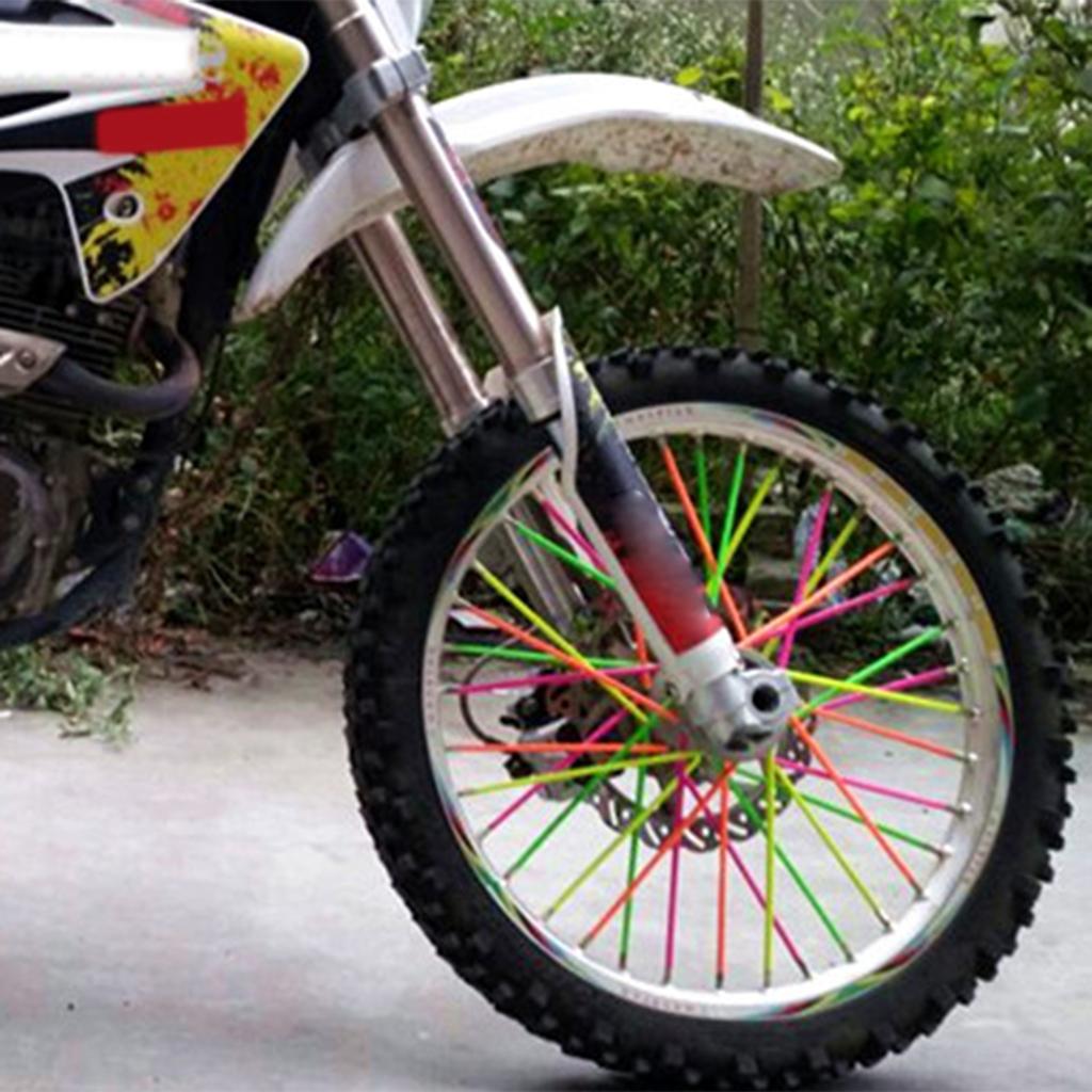 72pcs Universal Motorbike Wheel Rim Spoke Wraps Cover Yellow + White Kit