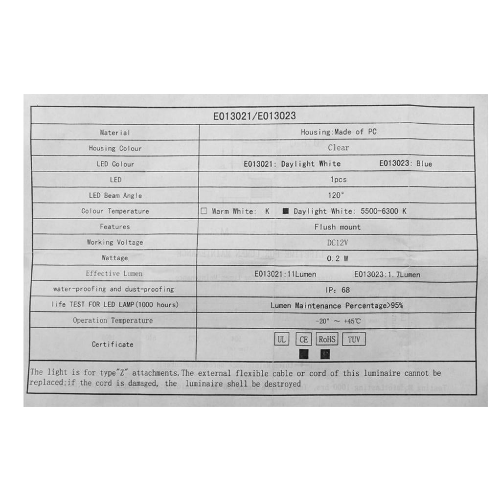 12V 5W Boat Livewell Courtesy Stair LED Light Lamp Waterproof Blue +White