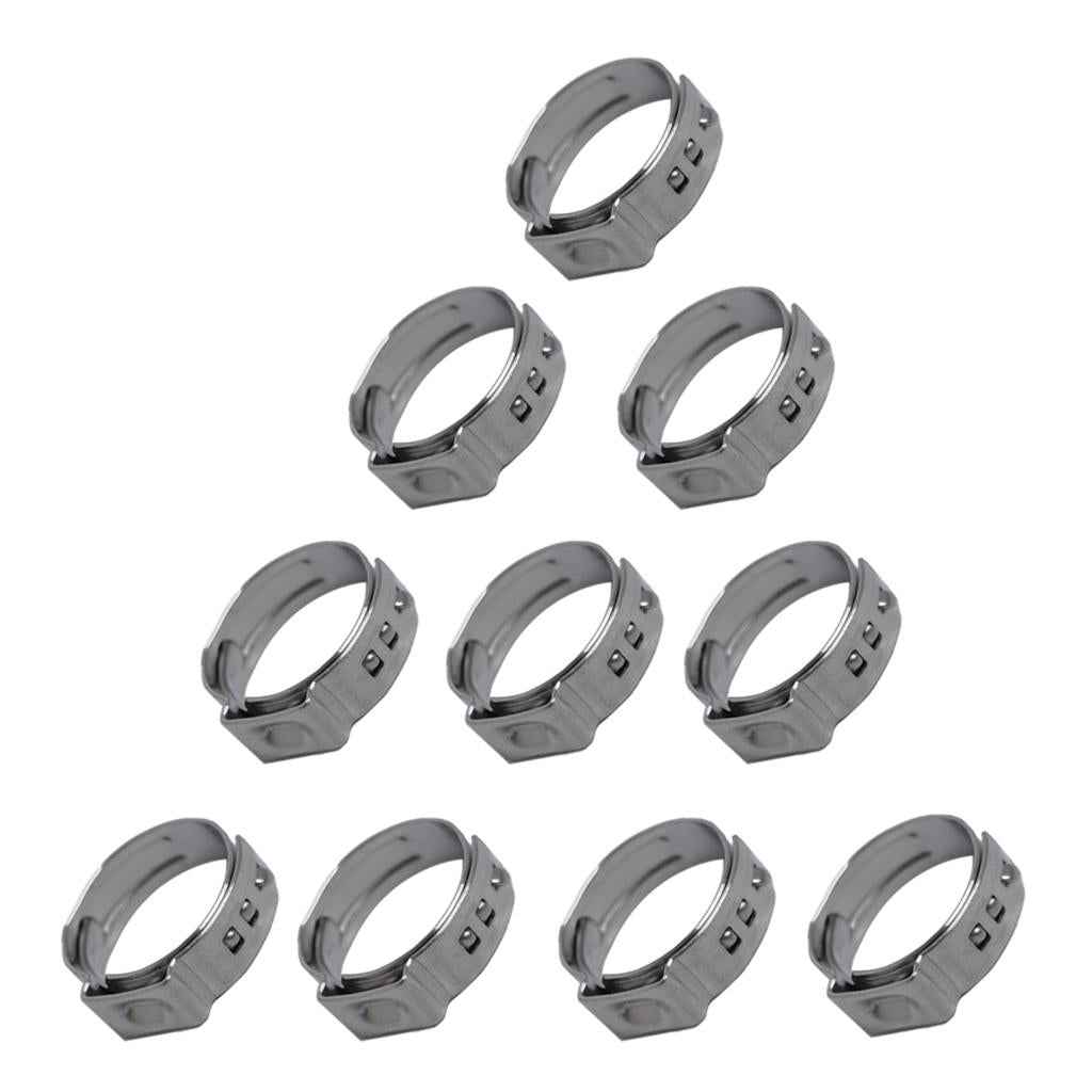 10 Pieces Stainless Steel Single Ear Clamps Hydraulic Hose 10 x 16.6-19.8mm