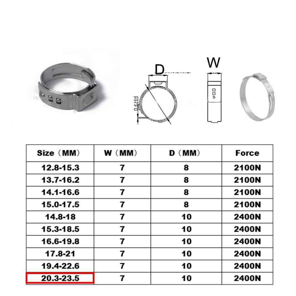 10 Pieces Stainless Steel Single Ear Clamps Hydraulic Hose 10 x 16.6-19.8mm