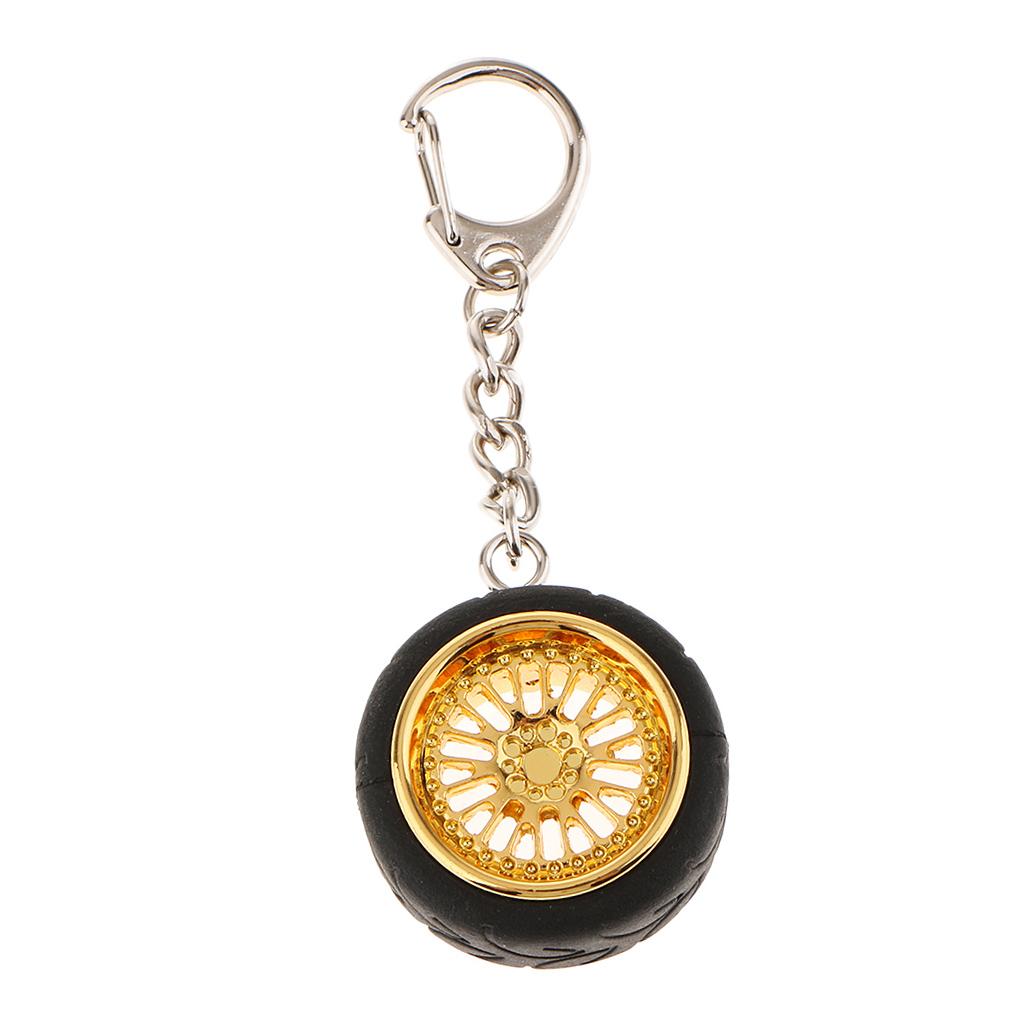 4xCar Key Ring Creative Wheel Rim Hub Design Chain Keyfob Pendant Golden