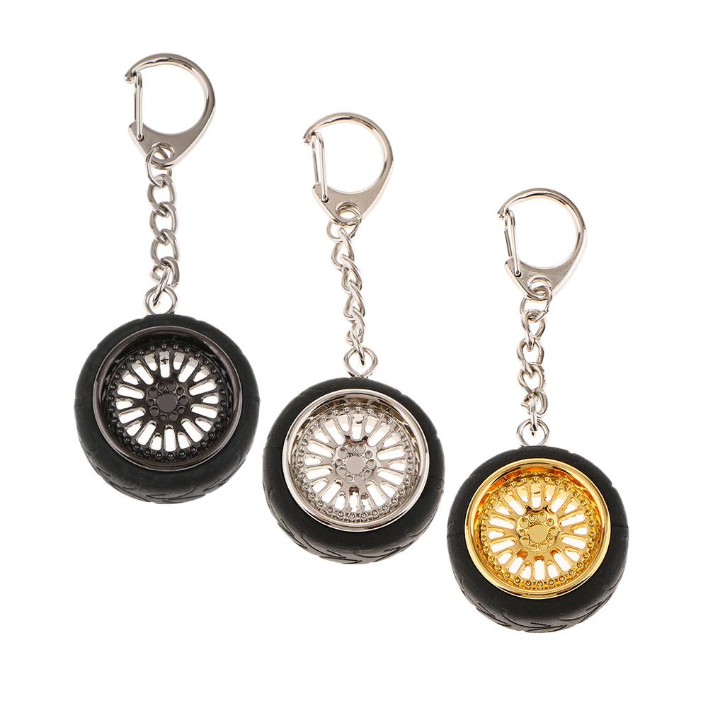2xCar Key Ring Creative Wheel Rim Hub Design Chain Keyfob Pendant Golden