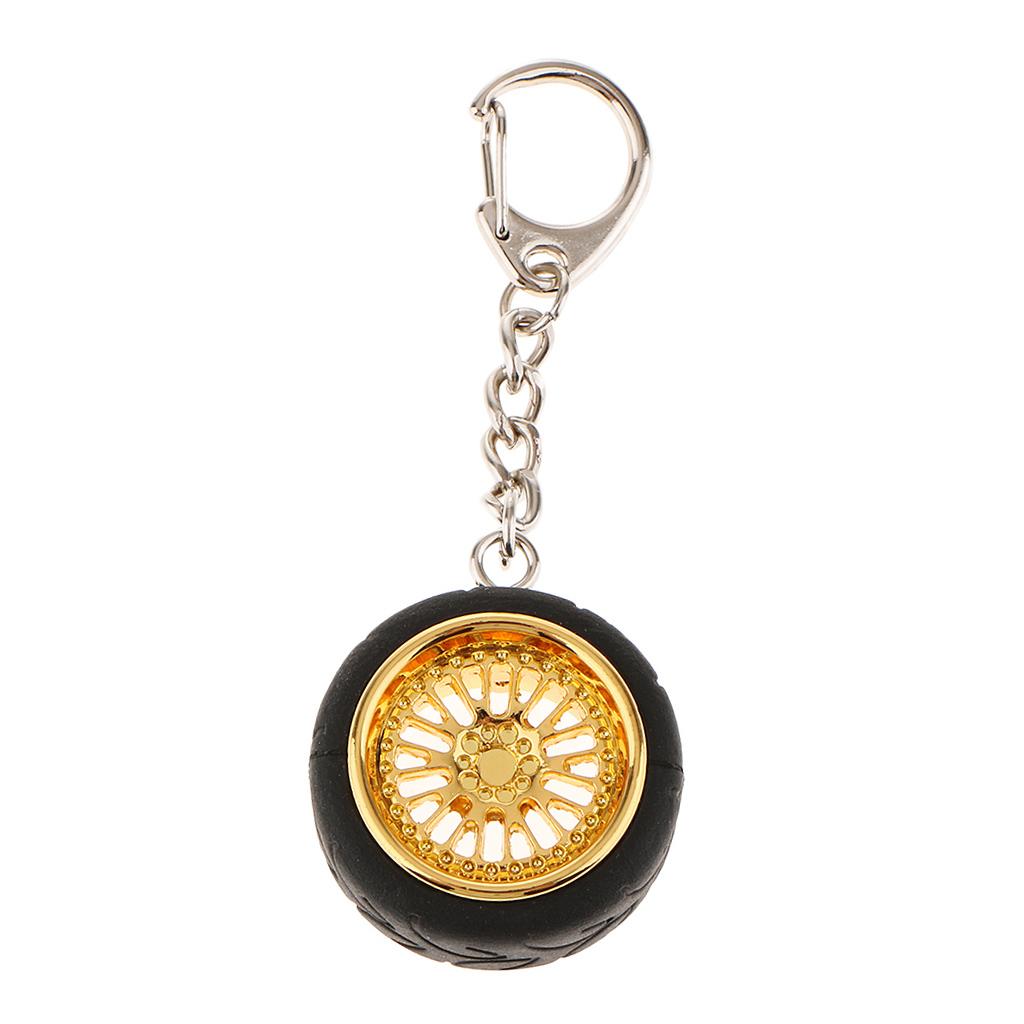 3xCar Key Ring Creative Wheel Rim Hub Design Chain Keyfob Pendant Golden