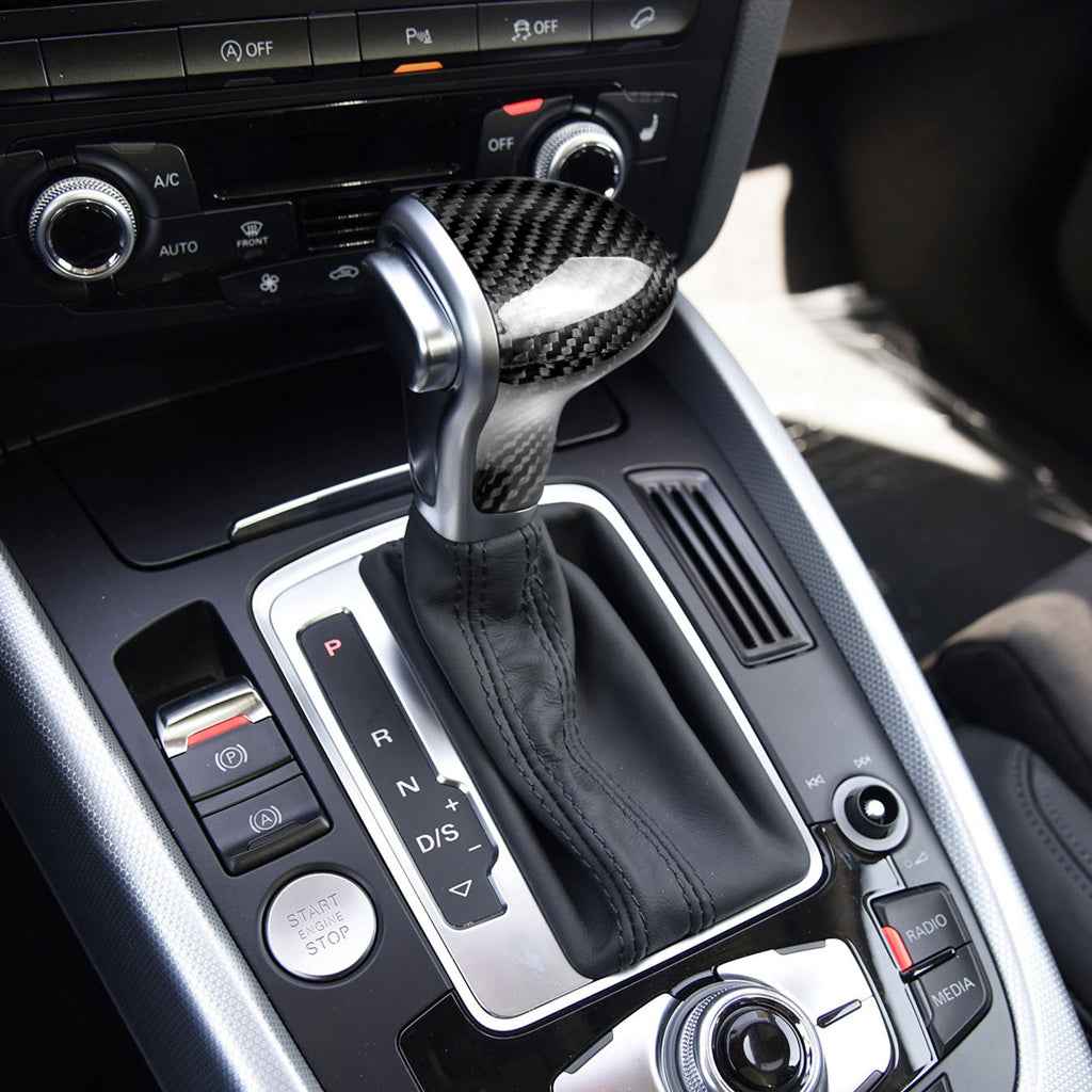 Black Durable Real Carbon Fiber Shift Shifter Knob Inner Diameter Set Car Universal Fits For Audi A4/A5/A6/A7/S7/Q5/Q7