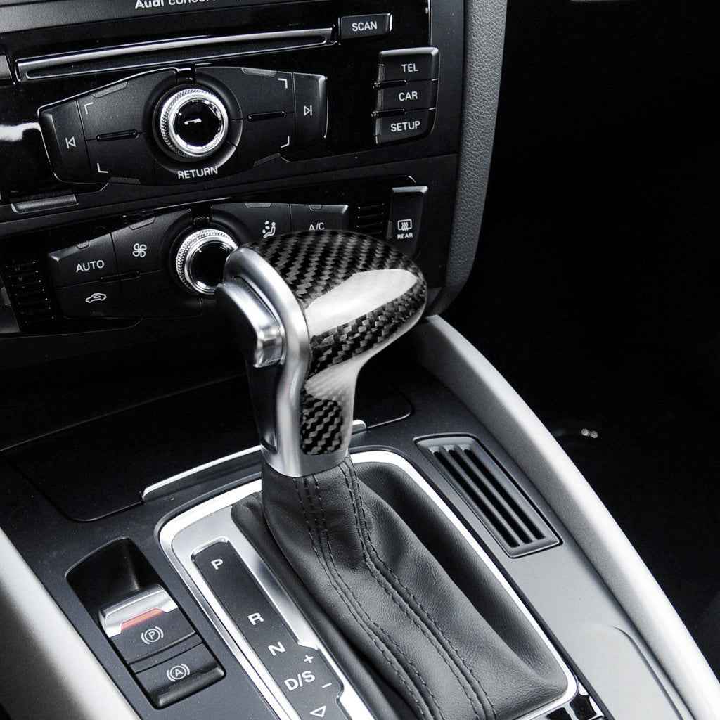 Black Durable Real Carbon Fiber Shift Shifter Knob Inner Diameter Set Car Universal Fits For Audi A4/A5/A6/A7/S7/Q5/Q7